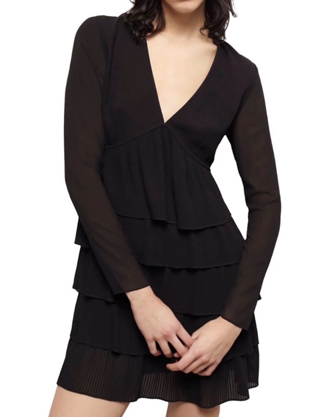 NEW THE KOOPLES BLACK PLEATED MINI DRESS